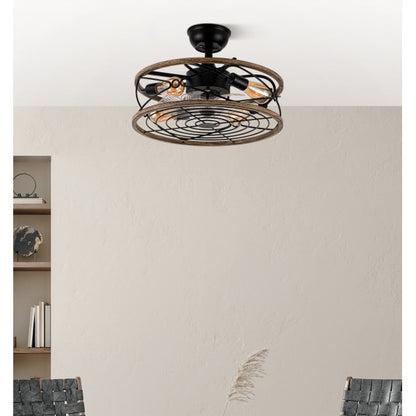 Alt text: Ventilador de techo Arcadia Negro con 8 aspas, control remoto, motor DC y diseño rústico industrial de Abrila