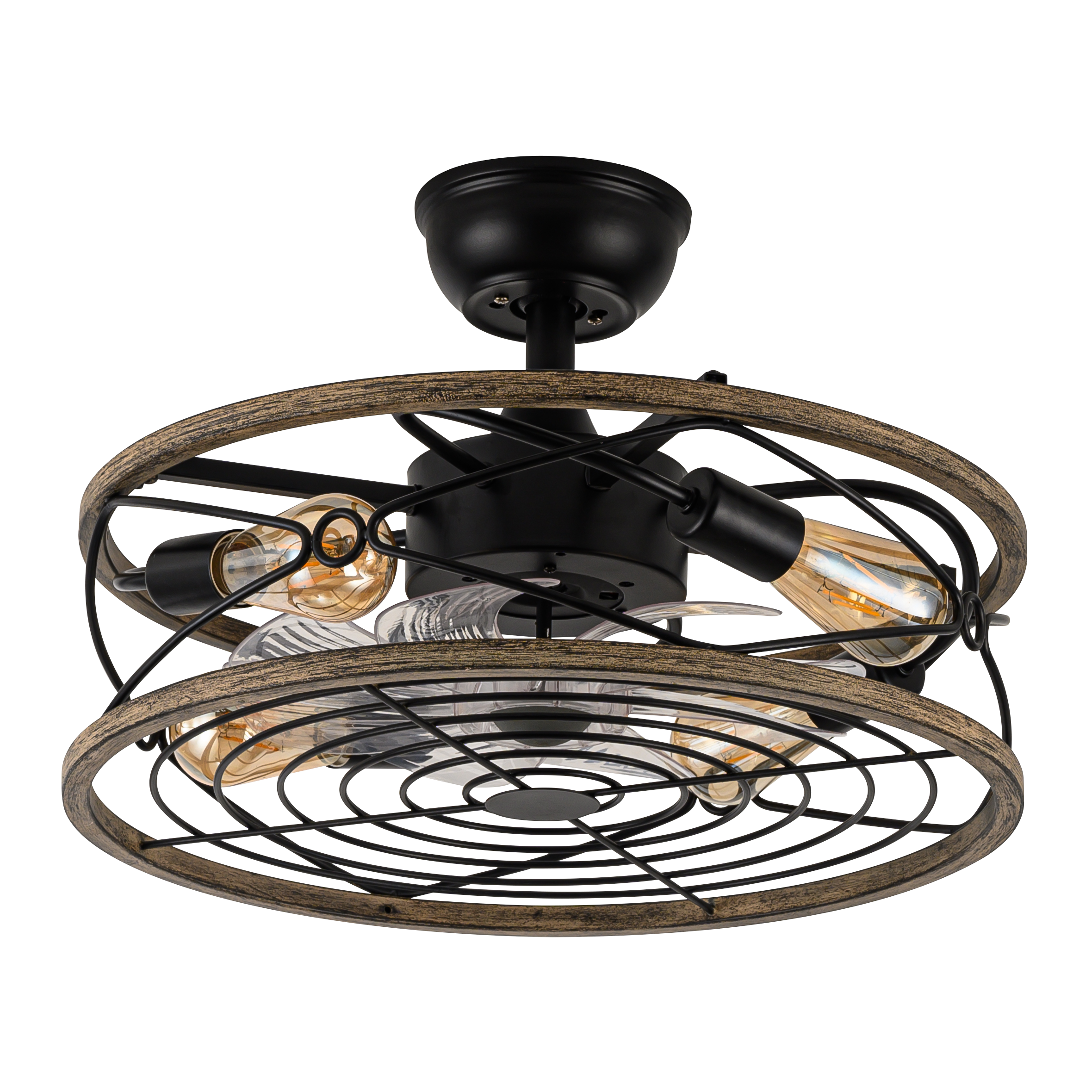 `alt=Ventilador de techo Arcadia Negro, 8 aspas de Abrila con control remoto, diseño rústico industrial y motor DC, ideal para interiores, modelo 185694809`