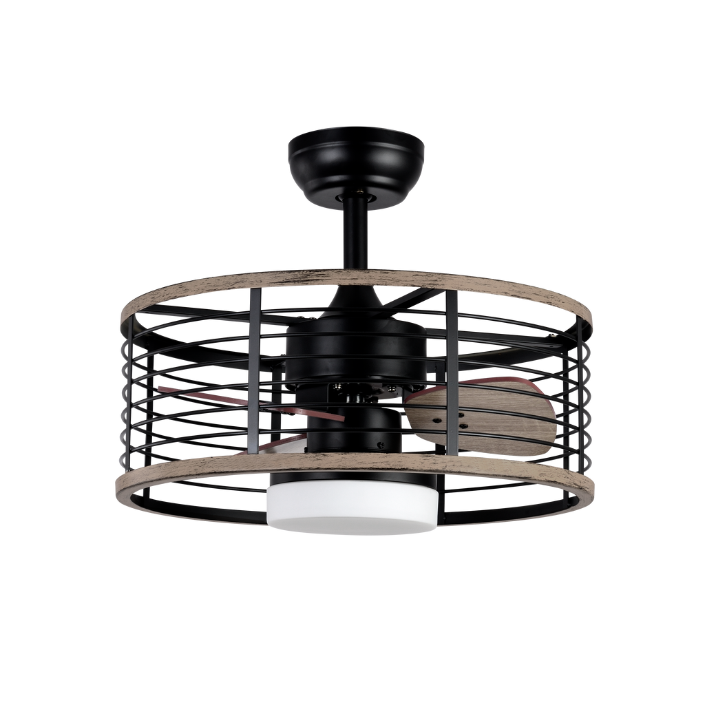 Alt Text Optimizado:
Ventilador de techo Abrila con motor DC de 24W en color negro/madera, modelo 185891309. Incluye 6 velocidades, LED integrado, mando a distancia y temporizador, diseño rústico moderno.