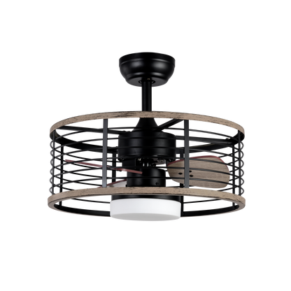 Alt Text Optimizado:
Ventilador de techo Abrila con motor DC de 24W en color negro/madera, modelo 185891309. Incluye 6 velocidades, LED integrado, mando a distancia y temporizador, diseño rústico moderno.