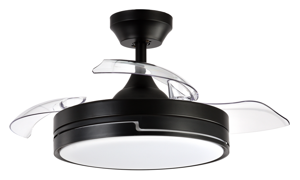 Aquí tienes un texto optimizado para el alt image del producto:

Ventilador de techo Olimpia modelo Abrila en negro con 6 velocidades y mando remoto. Incluye iluminación LED ajustable y temporizador, perfecto para interiores domésticos. Diseño con aspas retráctiles y ventilador DC de 48W. Código de producto: 185999009