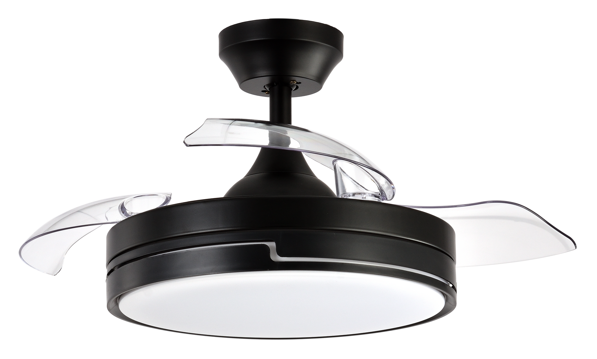 Aquí tienes un texto optimizado para el alt image del producto:

Ventilador de techo Olimpia modelo Abrila en negro con 6 velocidades y mando remoto. Incluye iluminación LED ajustable y temporizador, perfecto para interiores domésticos. Diseño con aspas retráctiles y ventilador DC de 48W. Código de producto: 185999009