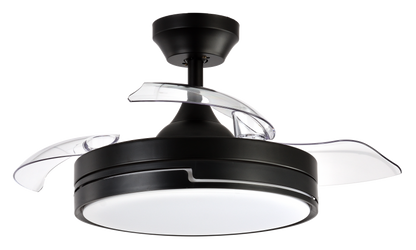 Aquí tienes un texto optimizado para el alt image del producto:

Ventilador de techo Olimpia modelo Abrila en negro con 6 velocidades y mando remoto. Incluye iluminación LED ajustable y temporizador, perfecto para interiores domésticos. Diseño con aspas retráctiles y ventilador DC de 48W. Código de producto: 185999009