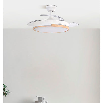 Ventilador de techo Olimpia en blanco y haya de Fabrilamp, ideal para climatización, decoración e iluminación del hogar.