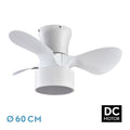 Ventilador de techo Kos DC 24W blanco con 3 aspas, modelo Abrila, controlado a distancia, 6 velocidades, LED integrado, temporizador para uso doméstico interior.