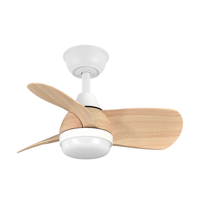 Ventilador de techo PIRDO Blanco/Haya Abrila modelo 186291368 con LED integrado y 6 velocidades, ideal para interiores y dormitorios, fabricado en metal, ABS y policarbonato, con temporizador y control remoto.