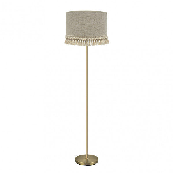 Lámpara de pie Vera en cuero beige de 163 cm para salón moderno, diseño Abrila con base de metal y textil, iluminación interior doméstica elegante.