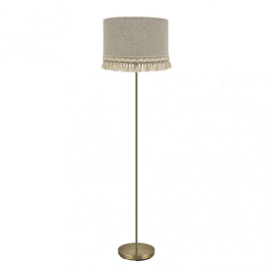 Lámpara de pie Vera en cuero beige de 163 cm para salón moderno, diseño Abrila con base de metal y textil, iluminación interior doméstica elegante.