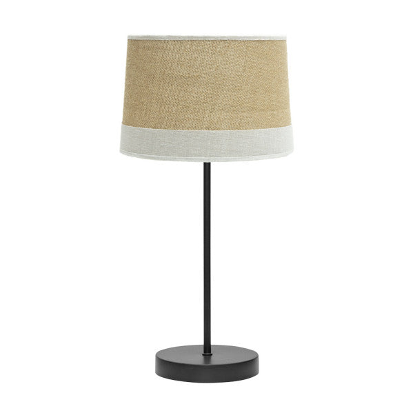 Lámpara de sobremesa Tietar de Abrila en saco y blanco, diseño rústico moderno de 44x22x22 cm, iluminación doméstica vintage en metal y textil para decoración interior.