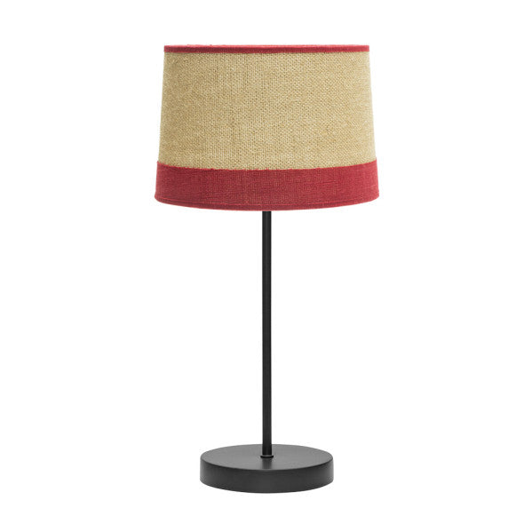 Lámpara sobremesa Tietar en saco/rojo de Abrila, diseño rústico vintage de 44 cm, iluminación textil y metal para decoración doméstica e interiores acogedores.