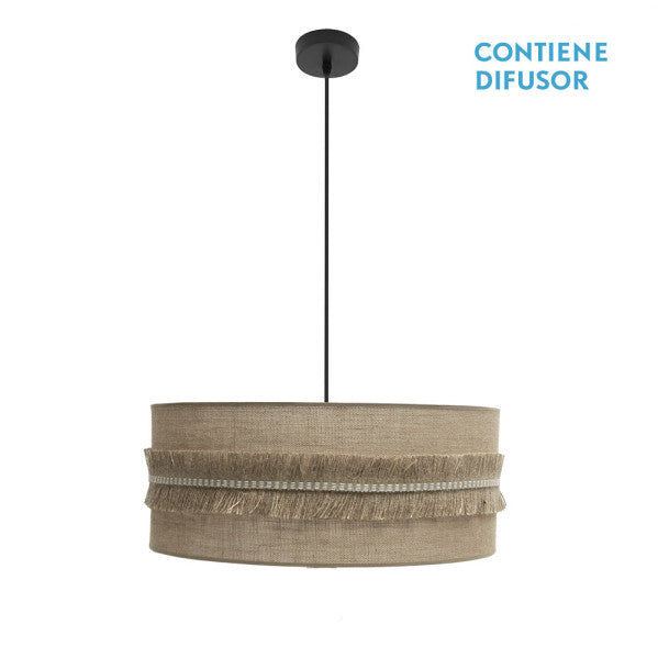 Colgante Kala 3xE27 negro con difusor de saco textil 60x60 cm de Abrila, lámpara colgante rústica de metal en estilo vintage para iluminación interior difusa y decoración acogedora (código 186796009).