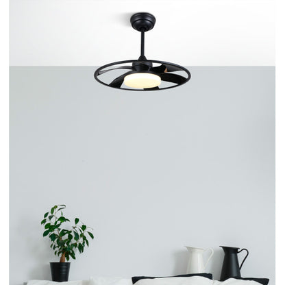 `alt=Ventilador de techo DC Celsius Negro 26W por Abrila con 6 velocidades, led integrado, motor DC, control remoto y temporizador, ideal para interiores en verano e invierno`