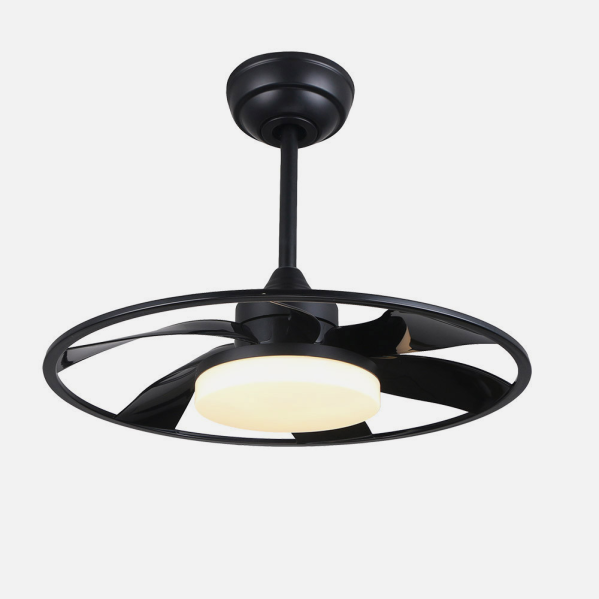 Ventilador de techo DC Celsius Negro 26W, modelo Abrila 187591602. Controlador AI2 con 6 velocidades, diseño en color negro, LED integrado y motor DC eficiente. Ideal para uso doméstico y ambientación exterior e interior. Incluye mando a distancia y temporizador. Perfecto para mantener el aire fresco en verano e invernal.