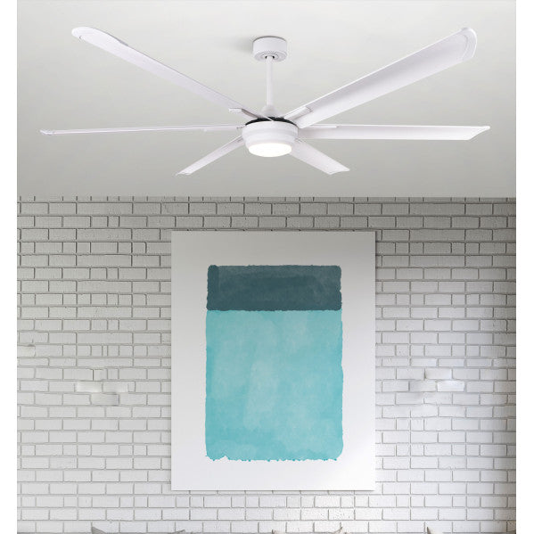 `alt=Ventilador de techo Marea 30W blanco, por Abrila, con motor DC, 6 velocidades, bajo ruido y LED integrado para interior doméstico`