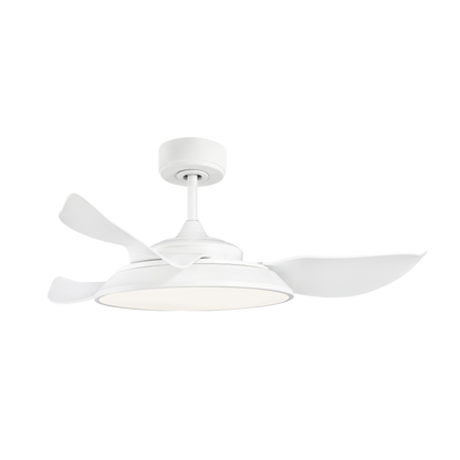 Ventilador Techo Sierra 40W de Abrila en Blanco con 3 Aspas. Diseño moderno con luz LED. Incluye control remoto y temporizador. Fabricado con materiales de alta calidad como metal y policarbonato. Ideal para uso doméstico en interiores.