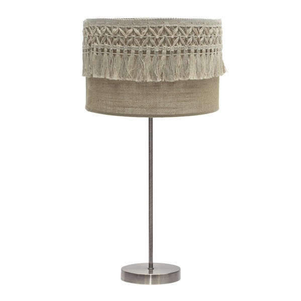 Lámpara de sobremesa Ekaterina Grande de Abrila con base de cuero y pantalla de saco textil rústico, diseño vintage en metal para luz difusa y decoración interior doméstica, modelo 188271114