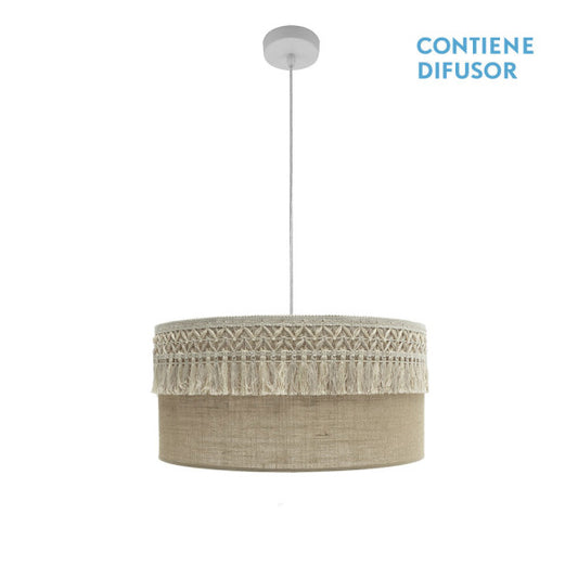 Colgante Ekaterina de Abrila en blanco y saco de 50x50cm con 2xE27 para luz difusa, lámpara colgante de metal textil ideal para decoración de interiores domésticos.