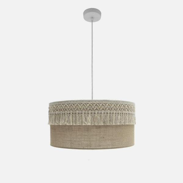 Colgante Ekaterina de Abrila en blanco y saco 50x50cm con 2xE27 para luz difusa, lámpara colgante de metal textil y pasamanería ideal para decoración de interiores domésticos