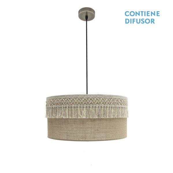 Colgante Ekaterina de Abrila en cuero y saco, lámpara colgante rústica vintage de 50x50 cm para decoración de interiores domésticos, estilo metálico textil con código 188295014.