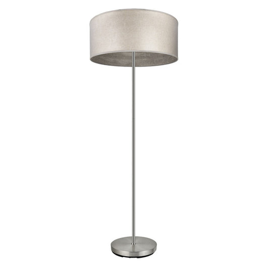 Pie de salón Tania moderno en níquel y madera gris de 162 cm, lámpara de pie para iluminación interior y decoración doméstica, diseño elegante de Abrila con base metálica y textil.