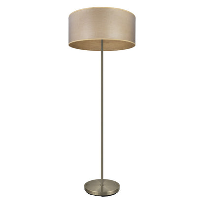 Lámpara de pie Tania de Abrila en cuero y madera clara de 162 cm, diseño vintage rústico moderno para iluminación interior en salón de hogar doméstico, con base de metal textil ai2.