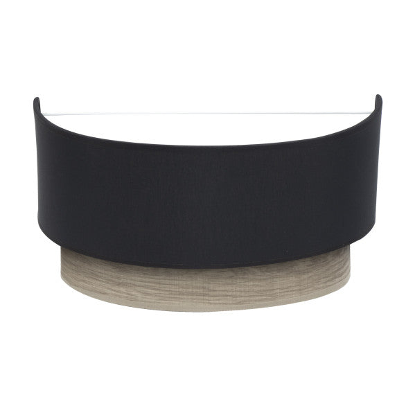 Modern wall sconce Tania in black and gray wood finish, Abrila brand model 188361009, contemporary interior lighting fixture with E27 socket, diffused light, metal and textile design for home decor