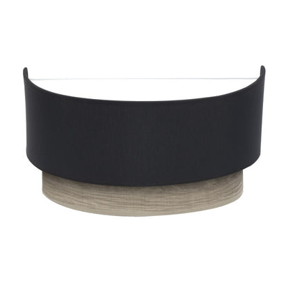 Modern wall sconce Tania in black and gray wood finish, Abrila brand model 188361009, contemporary interior lighting fixture with E27 socket, diffused light, metal and textile design for home decor