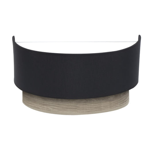 Modern wall sconce Tania in black and gray wood finish, Abrila brand model 188361009, contemporary interior lighting fixture with E27 socket, diffused light, metal and textile design for home decor