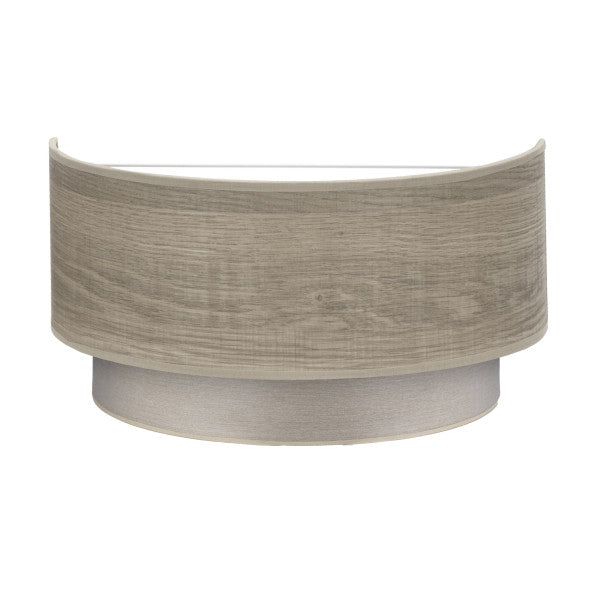 Aplique de pared Tania moderno en madera gris, modelo Abrila 188361083, con portalámparas E27 para luz difusa, diseño interior 15x30x16cm en metal textil y madera gris.