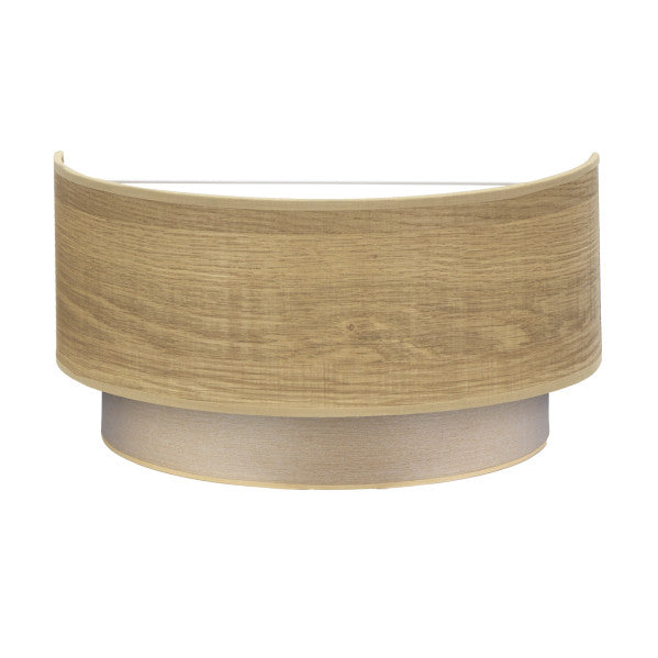 Moderno aplique de pared Tania en madera clara de Abrila, dimensiones 15x30x16 cm, modelo 188361085, con luz difusa para iluminación interior doméstica en metal y textil, ideal para decoración del hogar.