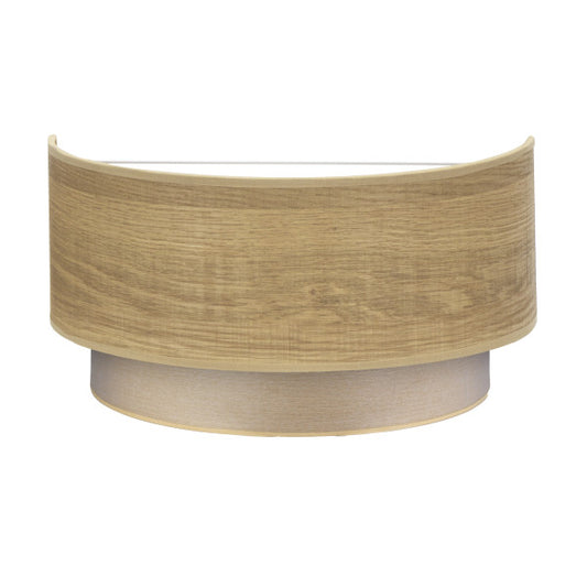 Moderno aplique de pared Tania en madera clara de Abrila, dimensiones 15x30x16 cm, modelo 188361085, con luz difusa para iluminación interior doméstica en metal y textil, ideal para decoración del hogar.