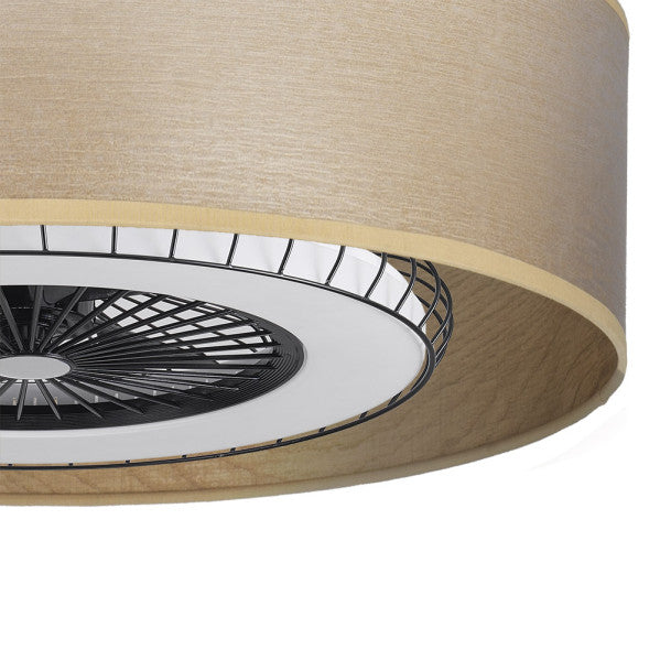 Alt Image: Ventilador de techo Tania 72W de madera clara con motor DC, energía eficiente y 6 velocidades. Control remoto y LED integrado. Ideal para interiores domésticos. Abrila modelo 188391785.