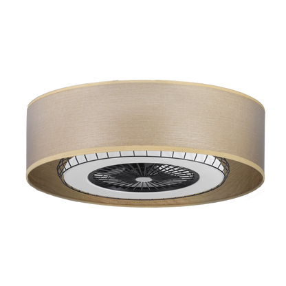 Ventilador venta techo Tania 72W Madera Clara con 6 velocidades, diseño Abrila, motor DC eficiente y control remoto, ideal para Interior doméstico con luz LED integrada.