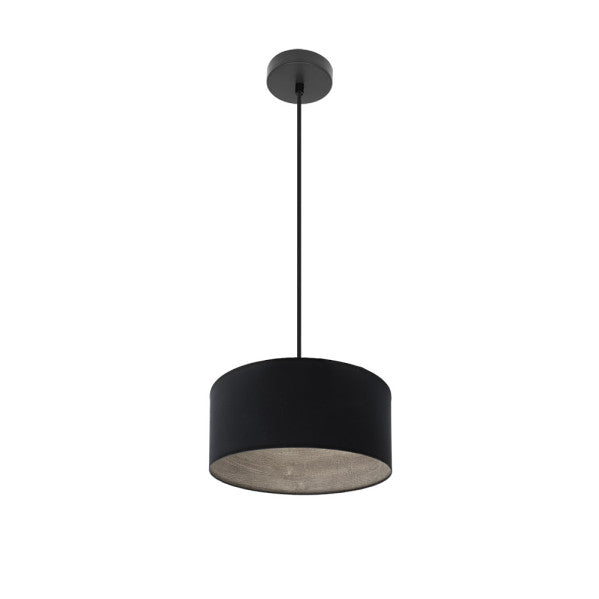 Colgante Tania en negro y madera gris de 30x30 cm, lámpara de techo moderna Abrila con estilo vintage rústico para iluminación interior y decoración doméstica en metal y textil.