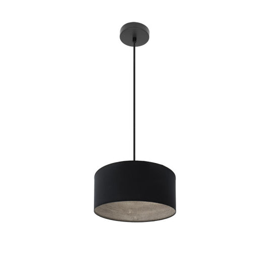 Colgante Tania en negro y madera gris de 30x30 cm, lámpara de techo moderna Abrila con estilo vintage rústico para iluminación interior y decoración doméstica en metal y textil.