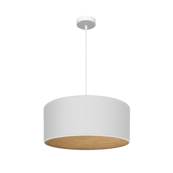 Colgante Tania de Abrila en blanco y madera clara, lámpara moderna de 50x50 cm con 1xE27 para iluminación difusa en estilo vintage rústico, ideal para decoración de interiores domésticos.