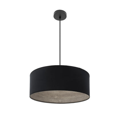 Colgante Tania en negro y madera gris de 50 cm, lámpara colgante moderna de Abrila con diseño vintage, iluminación interior de metal y textil para decoración doméstica.