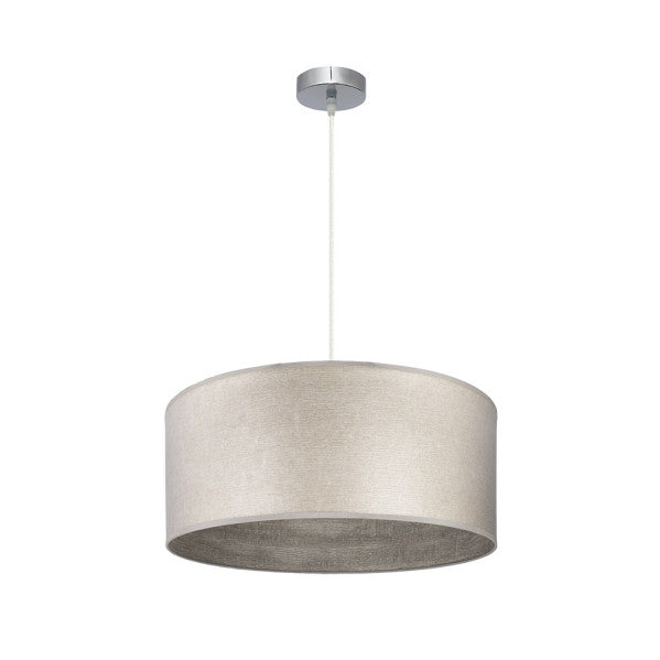 Colgante Tania de níquel y madera gris 50x50 cm, lámpara de iluminación interior moderna de Abrila para decoración doméstica, diseño textil y metal en estilo contemporáneo.