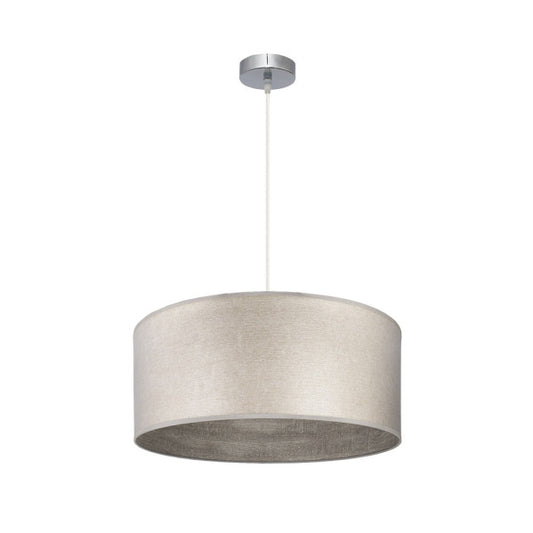 Colgante Tania de níquel y madera gris 50x50 cm, lámpara de iluminación interior moderna de Abrila para decoración doméstica, diseño textil y metal en estilo contemporáneo.