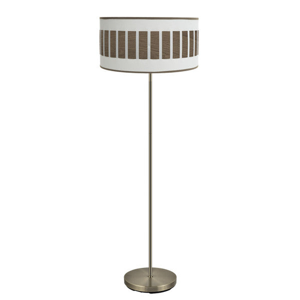 Pie de salón Ivanna moderno en cuero y blanco de Abrila, lámpara de piso con iluminación LED para decoración interior doméstica, diseño contemporáneo en metal y textil, ideal para espacios modernos (código 188441084).
