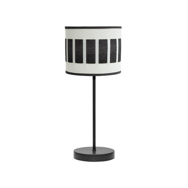 Lámpara sobremesa Ivanna de Abrila en negro, blanco y madera, diseño moderno vintage con base de metal textil para decoración interior doméstica, modelo 188471009