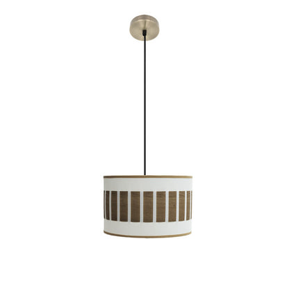 Colgante Ivanna de Abrila en blanco y madera oscura, diseño moderno vintage de 30x1 cm con bombilla E27, ideal para iluminación interior y decoración doméstica con cuero y metal textil.