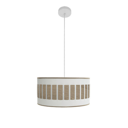 Colgante Ivanna de Abrila en blanco y madera clara, diseño moderno con toques rústicos y vintage, 40 cm de diámetro, 1xE27, ideal para iluminación interior doméstica y decoración.