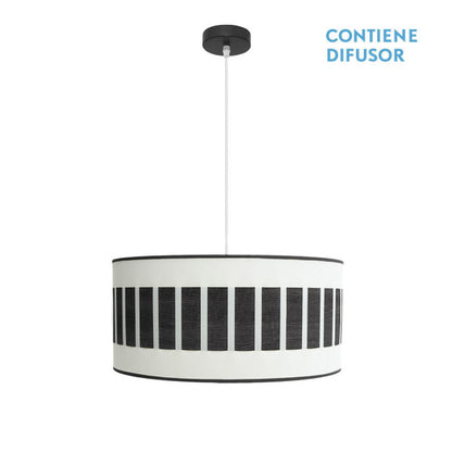 Lámpara colgante Ivanna de Abrila en blanco y madera negra, modelo 2xE27 con diseño moderno rústico vintage, ideal para decoración interior con toques metálicos y textil.