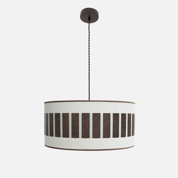 Colgante Ivanna 2xE27 en marrón y blanco-óxido de 50x50 cm de Abrila, lámpara colgante moderna rústica vintage en metal y textil para iluminación interior y decoración del hogar.