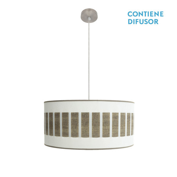 Colgante Ivanna de Abrila en níquel y blanco con madera gris, diseño moderno rústico vintage de 50x50 cm con 2xE27, ideal para iluminación doméstica interior y decoración.