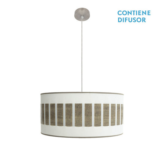 Colgante Ivanna de Abrila en níquel y blanco con madera gris, diseño moderno rústico vintage de 50x50 cm con 2xE27, ideal para iluminación doméstica interior y decoración.