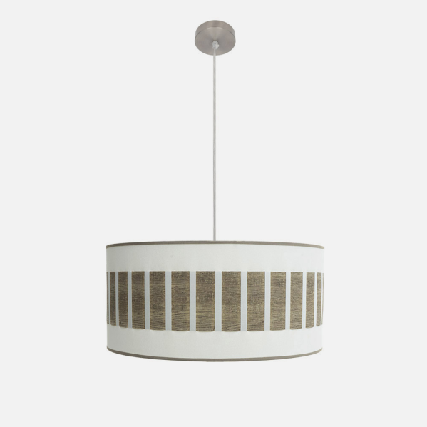 Colgante Ivanna de Abrila en níquel y blanco con madera gris, modelo 2xE27 de 50x50 cm, lámpara colgante moderna rústica vintage para iluminación doméstica interior, estilo metal y textil AI2, referencia 188495083