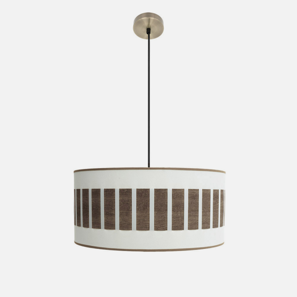 Lámpara colgante Ivanna de Abrila en cuero y blanco con madera oscura, diseño moderno vintage 50x50 cm, 2 bombillas E27, iluminación interior doméstica con metal y textil, referencia 188495084