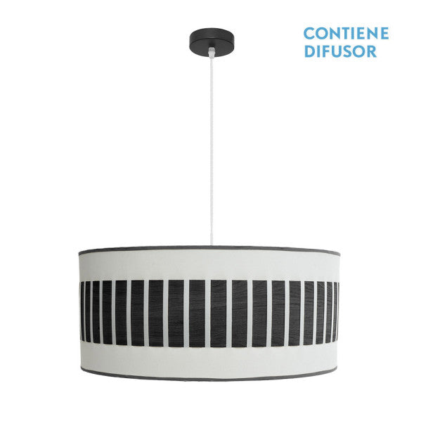 Colgante Ivanna 3xE27 en negro y blanco con madera negra de 60cm, lámpara moderna Abrila estilo vintage rústico para iluminación doméstica y decoración interior